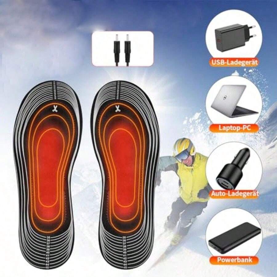 Full Foot Coverage USB Powered Adjustable Temperature Electric Heated Insoles Winter Warm Insoles - Black - View 1