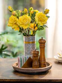 1PC Candle Plate Holder Tray: Round Wood Decorative Candle Plate - Rustic Farmhouse CoffeeTable Decor - Tealight Pillar Trays For Home Decor (Distressed) - A - View 8