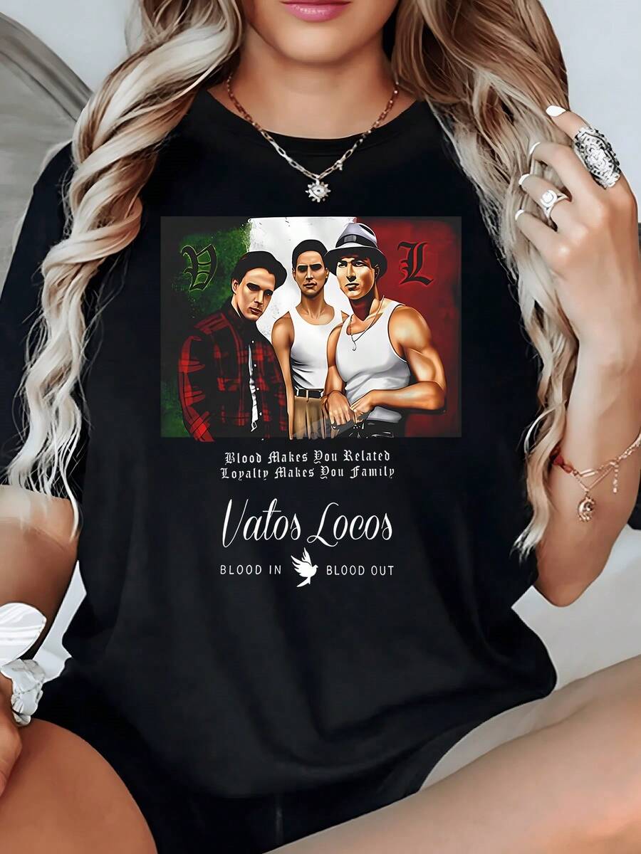 Bandera mexicana con tres amigos representando unión lealtad y fraternidad camiseta de mujer casual moderna cómoda para uso diario - Negro - Ver 1
