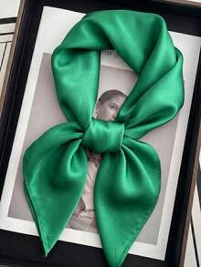1pc Solid Color Handkerchief Neck Scarf, Women's Small Shawl Scarf Headscarf, Square Headband Headscarf, Suitable For Matching With Dresses - Green - View 3