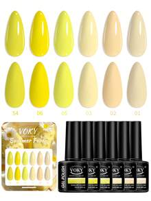 VOKY 6PCS/SET Summer Gel Nail Polish Set, Bright Yellow, High Saturation, UV/LED, Durable And Long-Lasting, It Is An Essential Item For Nail Salons And Home Nail Art - Multicolor - View 2