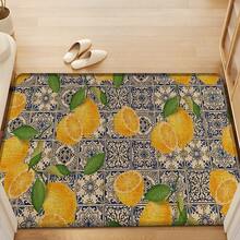 1pc, Home Decor, Lemon Pattern Print, Linen Kitchen Rug, Kitchen Mat, Floor Mat, Bathroom Mat, Door Mat, 3D Print Rectangular, Suitable For Living Room, Bedroom, Hallway, Bathroom, Laundry Room - Polyester Rug, Suitable For Indoor And Outdoor Home Decor - Multicolor - View 4