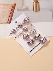 5 piezas/tarjeta Conjunto de pinzas y pasadores de pelo de alta gama con strass y perlas en forma de cocodrilo, versátiles y de moda, pinzas laterales para el flequillo y cabellos sueltos en la frente, garras para el cabello - Multicolor - Ver 6