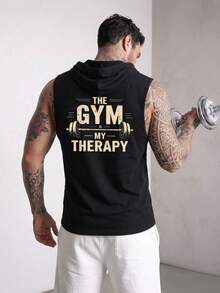 ZYNTH BALENO Men's Fashionable "GYM" Print Sleeveless Hoodie T-Shirt, Suitable For Daily Wear And All Seasons Sports - Black - View 3