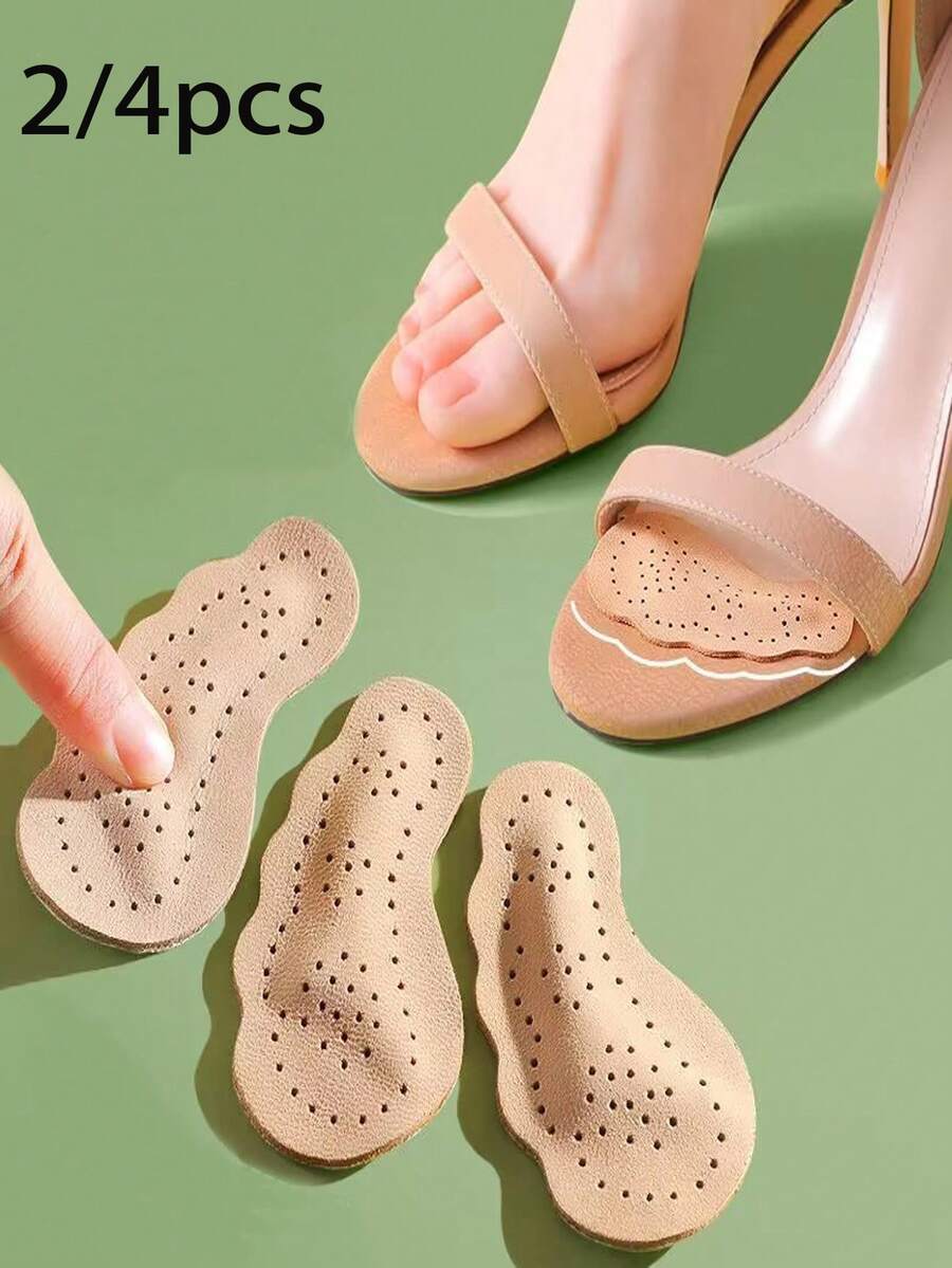 2/4 piezas Almohadilla para la parte delantera del pie de sandalias de tacón alto, almohadillas antideslizantes de piel de cerdo delgadas y suaves para alivio del dolor autoadhesivas invisibles - Beige - Ver 1