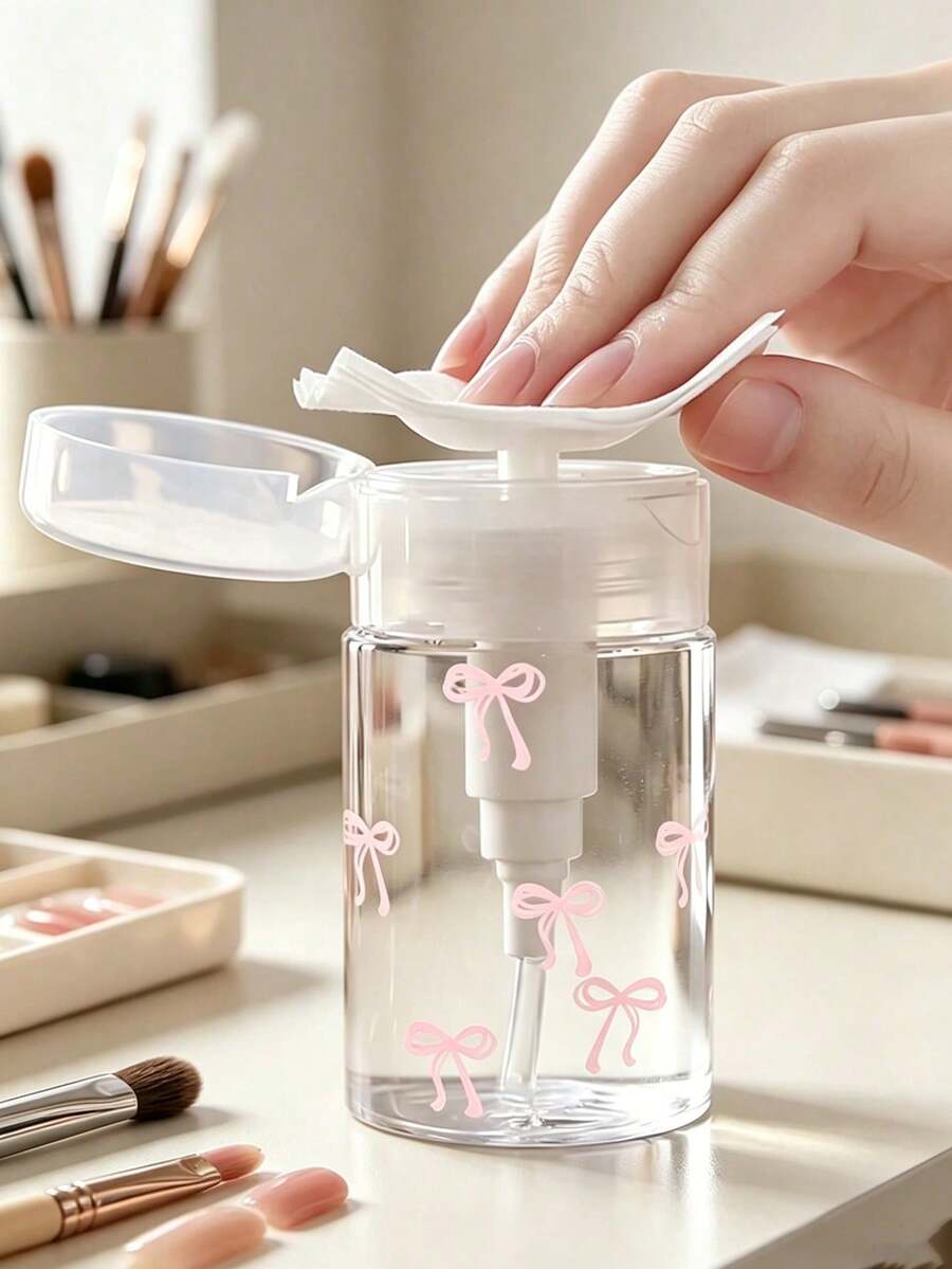 Bow Tie Pattern Nail Polish Remover Bottle, Suitable For Nail Polish Remover - Refillable Travel Packaging Bottle, Suitable For Home, Salon, And Travel Use.Lip And Eye Makeup Remover, Reusable , Makeup Remover Bottle, Travel Essentials - Multicolor - View 1