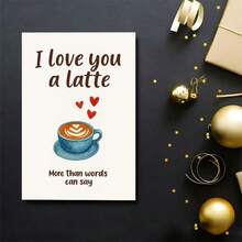 Tarjeta de felicitación romántica para amantes del café, "Las palabras no pueden expresar" Ilustración de café latte azul - 13x18cm - Ver 6