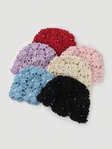 1pc Women's Fashion Lightweight Hollow Pearl Pendant Beaded Knit Hat, Suitable For Boho Beach Outings And Daily Wear - A - View 15