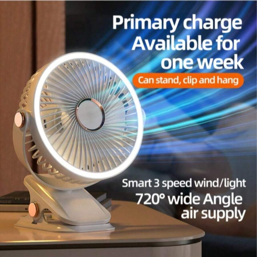 Clip-On Camping Fan, Rechargeable Desktop Portable Air Circulation Fan, Wireless Ceiling Fan With LED Light, Home Clip-On Fan, 800mAh - Multiple Styles - View 1