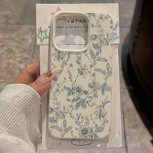 1個 簡約藍色碎花圖案個性化霧面荔枝紋理全包防震TPU手機殼，適用於Apple 17 16 15 14 13 12 11 Pro Max A55/54/53/52/51 S25/24/23/22/21系列 - 彩色 - 查看 2
