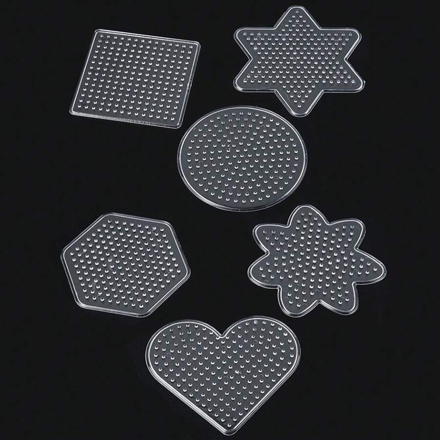 6pcs Fuse Bead Pegboards Set - 5mm Creative Jewelry Making Templates With Square, Round, Hexagon, Star, Flower & Heart Shapes For DIY Crafts And Art Projects - C - View 1