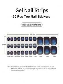 New Semi-Cured Gel Toe Nail Stickers For Summer, Glitter Shiny Design, In Stock Wholesale, Waterproof And Long-Lasting - 寶藍色 - 查看 3
