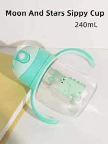 1pc 240ml Cartoon 360° Straw Kids Cup, Cute Baby Training Cup, Tritan Anti-Choke Anti-Leak Drop-Resistant With Handle And Scale, Suitable For Daily Use - Star and Moon Green - View 3