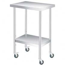 Heavy Duty Stainless Steel Patio Side Table, 2-Tier Outdoor Furniture, Adjustable Undershelf, Optional Lockable Casters, Easy to Clean, Ideal for Garden, Kitchen, Workshop, Restaurant - 14*24*35 Zoll - Übersicht 1