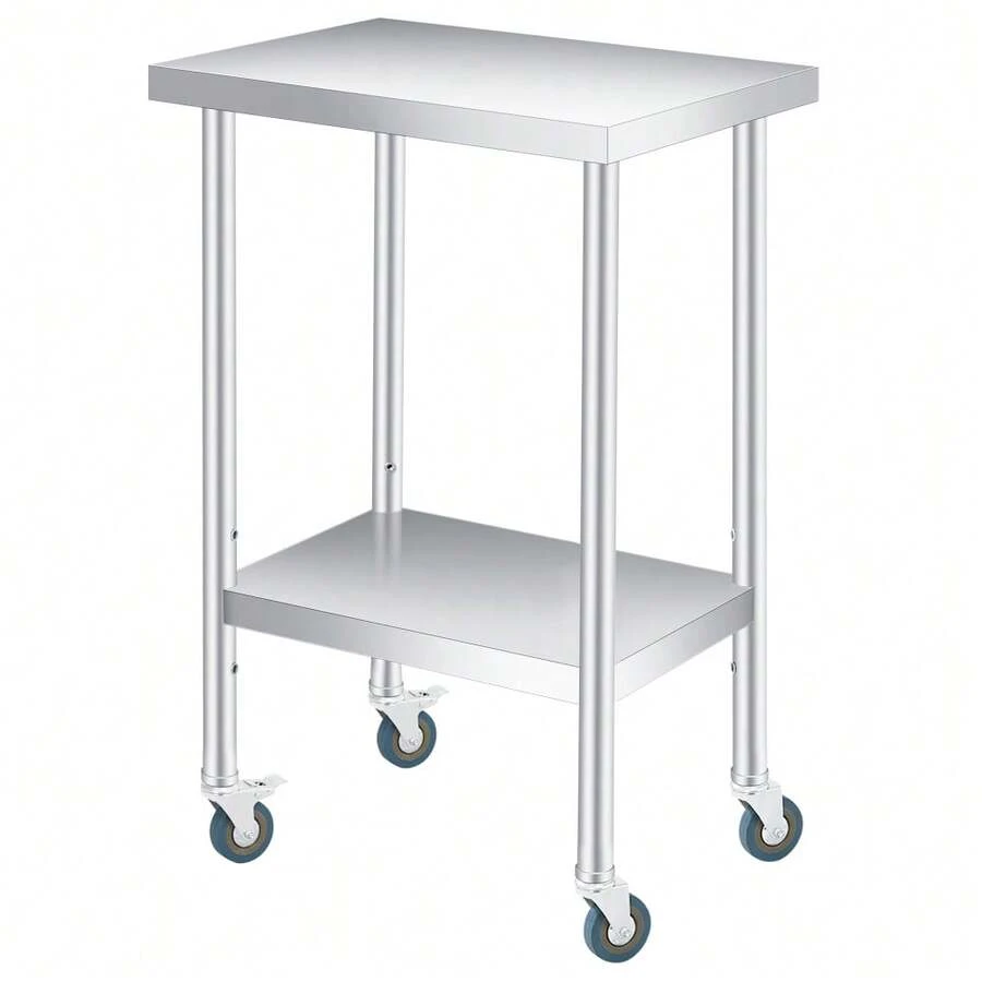 Heavy Duty Stainless Steel Patio Side Table, 2-Tier Outdoor Furniture, Adjustable Undershelf, Optional Lockable Casters, Easy to Clean, Ideal for Garden, Kitchen, Workshop, Restaurant - 14*24*35 Zoll - Übersicht 1