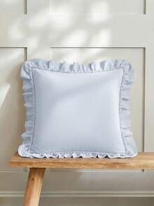 1pc Prewashed 100% Polyester French Romantic Ruffled Quilted Pillow Sham, Without Filling, Envelope Closure, Wrinkle Resistant, Machine Washable, OEKO-TEX Certified, Blue - Blue - View 2