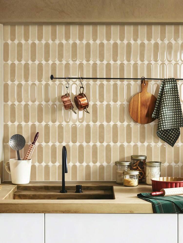 WalDecoo 1/5/10/20pcs Removable Waterproof Tile Stickers, Oval Self-Adhesive Backsplash Decals, Vintage Green Long Oval Wall Stickers, Suitable For Kitchen, Bathroom, RV, Living Room, Bar - Soft Coffee Oval - View 4
