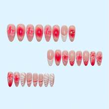 24Pcs Medium Almond Press-On Nails, Pink Gradient Base With 3D Flower, Seashell & Starfish Accents, Cute Summer Beach Wearable Nail Kit For Women, Reusable - Multicolor - View 5