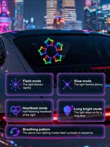 2026 New Star-Shaped Solar LED Car Interior Ambient Light, Heart-Shaped Neon Rear Window Sticker, Sensor Light, 5 Lighting Modes - Cute & Fashionable Car Accessories For Women And Girls, Romantic Car Interior Decor, Gift For Couples - Multicolor - View 5