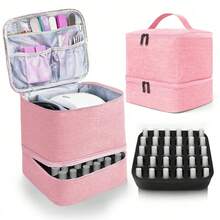 Bolsa de almacenamiento de esmalte de uñas, bolsa de aceite esencial, Kit cosmético portátil para el cuidado de las uñas, caja de almacenamiento de herramientas para el cuidado de uñas, doble capa, 30 compartimentos - Caqui - Ver 9