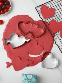 3pcs/6pcs Stainless Steel Heart Series Cookie Cutter Set, Arrow Through Heart / Double Heart / Wavy Edge Heart / Square / Triangle DIY Baking Molds, Stainless Steel Cookie Cutters, Heat Resistant And Easy Release, Suitable For Valentine's Day Wedding Party Icing Cookies, Cookies, Pastry Making, Square Triangle Wavy Edge Embossed Molds - View 3