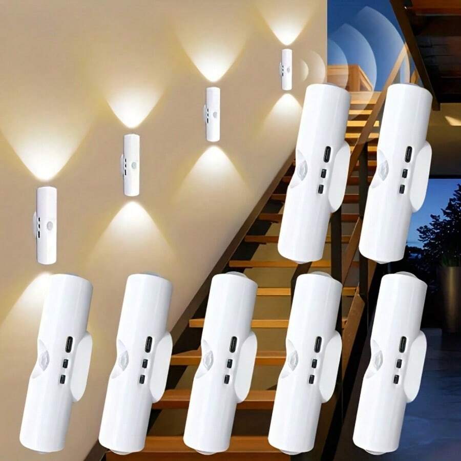 1/2 入 RGB 智能感應壁燈,USB 充電式感應夜燈,可調光 LED 自動開關,音樂同步播放,磁吸安裝,白色現代設計,適合臥室、走廊、樓梯、派對裝飾 - 彩色 - 查看 1