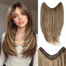 HEYPINK Women's V-Shaped Clip-In Hair Extension 18 Inch Single Piece Synthetic Straight Hair 5 Clips Full Hair Piece Dark Chocolate, Halloween - Dark Brown - View 9