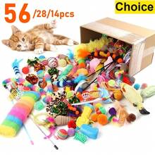 Paquete mixto de juguetes para gatos de 56 piezas/28 piezas/14 piezas. Una combinación de varios juguetes de plástico y juguetes de peluche adecuados para múltiples gatos para jugar - Rojo y blanco - Ver 2