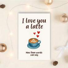 Tarjeta de felicitación romántica para amantes del café, "Las palabras no pueden expresar" Ilustración de café latte azul - 13x18cm - Ver 4