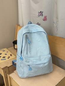 1pc Large Capacity Casual Backpack, Solid Color Embossed Bow Pattern Girls Backpack, Multi-Pocket Zipper School Day Bag, Suitable For Teens/Girls/Students/Graduates, Fashion Accessory For Back To School, Daily Classes, Weekend Outings, Short Trips And Outdoor Leisure Activities - Multicolor - View 14