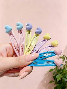 4/8/16pcs/Set Macaron Color Sweet Heart Hair Clips, Yellow, Pink, Purple, Blue 4-Color Combination, With Soft Cute 3D Heart - Suitable For Women And Girls, Perfect For Daily School, Dating, Vacation, Graduation Season, Party, Random Color,Hair Claws - Multicolor - View 7