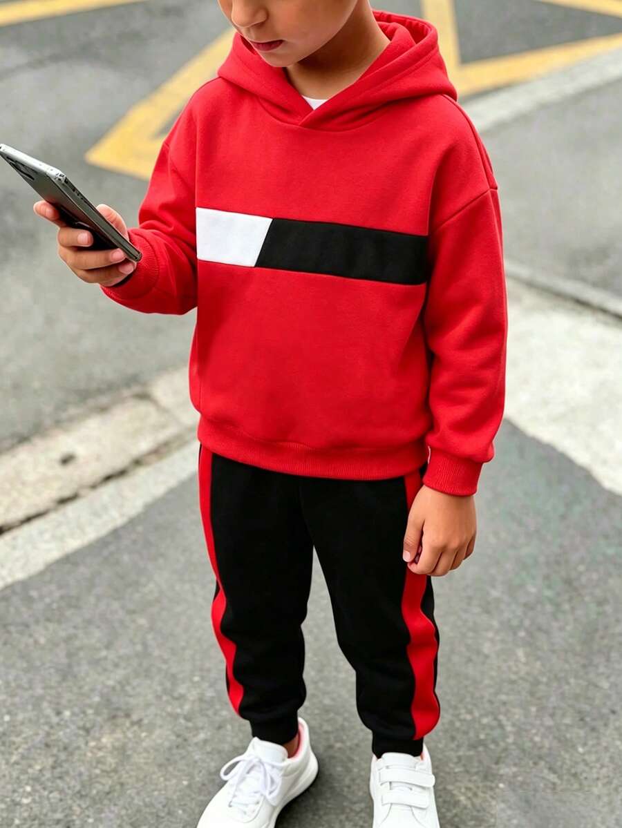 Set Áo hoodie và quần Colorblock dành cho trẻ em thể thao và ấm áp - Nhiều màu - Xem 1