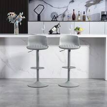 Modern And Adjustable Swivel Bar Stools, Set Of 2, Plastic Backrest And Faux Leather Seat, Gas Spring Height Adjustment, Metal Base With Footrest, Kitchen Counter/Bar Stools - Grey - View 6