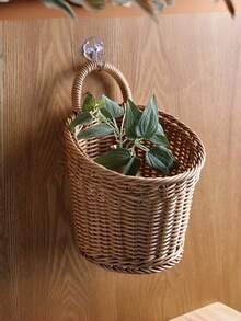 Plastic Woven Basket Kitchen Ginger Garlic Storage Basket Vintage Wall-Mounted Kitchen Utensil Storage Basket Handheld Decorative Small Flower Basket Mini Woven Basket Fruit Vegetable Basket Home Organization Storage Kitchen Utensils - Brown - View 2