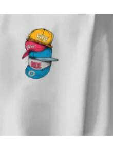Camiseta de hombre con estampado de sombreros a la moda, estilo urbano, adecuada para uso casual diario, corte holgado con hombros caídos, cuello redondo y manga corta. - Blanco - Ver 8