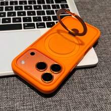 1PC Orange Luxury Matte Semi Transparent Metal Magnetic Rotating Bracket With Lens Film Compatible With Wireless Charging, Skin Friendly Touch, Shockproof Back Cover, Matte Invisible Ring Holder, Ring Holder, High-End Phone Case Compatible With IPhone 17 Pro Max,17e,16E,16,15 PM,14 Plus,13,12,11 Also Compatible With Samsung Galaxy S26Ultra/S26Plus/S26/S25Ultra/S25Plus/S25/S24Ultra/S24Plus/S24 - Orange - View 8