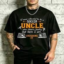 1 pieza Playera De Hombre.manga corta 100% algodón puro, cuello redondo casual con estampado, manga corta transpirable para uso diario, con dise?o de siluetas de portero y jugador - Negro - Ver 2