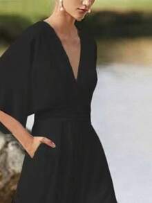 Modern Chinese-Style Jumpsuit With Asymmetrical Neckline, Mid-Waist, For Everyday Wear, Spring/Summer 2026 - 黑色 - 查看 2