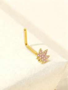 1件亮面不鏽鋼金/銀色楓葉彩色 20G (0.8mm) 鑲鋯石鼻釘，適合女性日常穿戴、派對約會 - 金色 - 查看 4