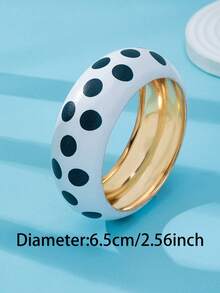 1/2pcs Black & White Polka Dot Bracelet Set, 2pcs Thick Metal Open Bangle, Vintage Fashion Women's Personalized Jewelry - Multicolor - View 8