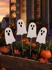 6pcs Halloween Ghost Garden Decor Stakes, Autumn Harvest Garden Signs, White Little Ghost Fall Yard Decor Stakes, Outdoor Decoration, Suitable For Halloween, Harvest Thanksgiving Home Lawn Porch Holiday Front & Backyard Decor, Garden Decor Stakes, Halloween Table Centerpiece Bouquet Decor, Flower Pot Decor, Halloween Decoration - White - View 11