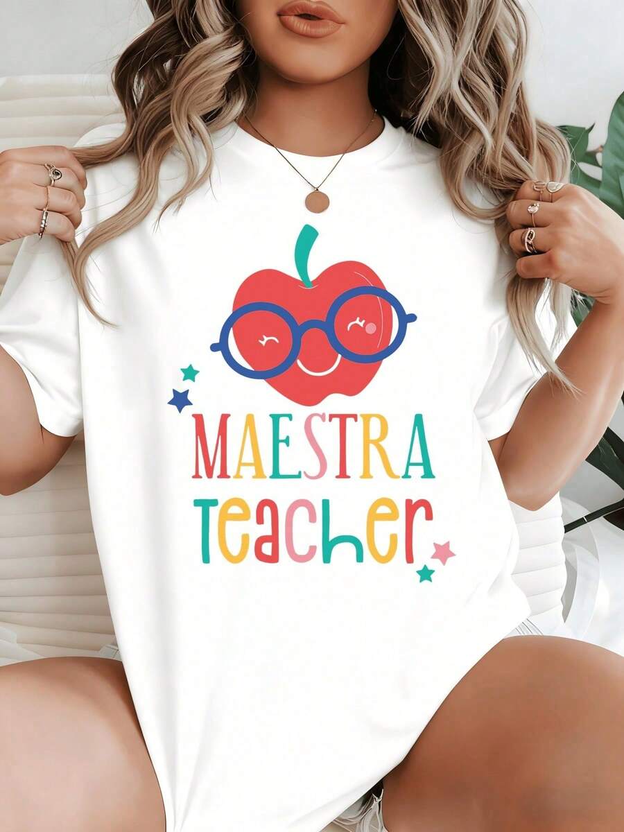 Stylish Everyday Outfits: A Cute Smiling Apple With Glasses, Inspired By Joyful Learning And Gratitude Towards Teachers, Brings Warmth And Positivity To Everyday Wardrobes. - 白色 - 查看 1