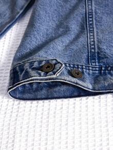 Classic Women's Denim Jacket Suitable For All Seasons. 100% Pure Cotton Vintage Washed Jacket. Loose Fit, Versatile And Casual Top - Dark Denim Blue - View 9