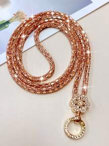 Sparkling Full Rhinestone Gold Flower Phone Lanyard Fashion Long Crystal Phone Chain Women's Crossbody Wrist Handbag Charm - Multicolor - View 14