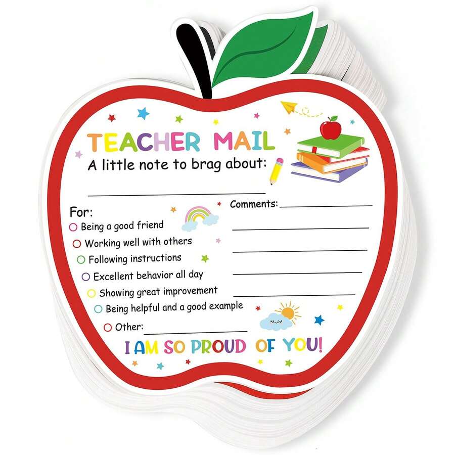 50/25/10 Letters From Teachers To Parents, Warm Emails From Teachers, And Commendation Cards For Student Behavior, Essential For The Classroom, And Apple Colored Supplies For Students And Preschool Students - A - View 1