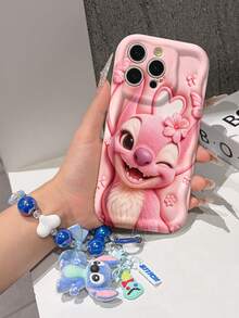 Disney Has Authorized, Phone Case - Chain Set, The Stitch Lilo & Stitch 3D Phone Case Plus A Silicone 3D Stitch Bracelet With Metallic Ring Removable Bracelet, Stitch And Angel Pattern, Compatible With Iphone17/16/15/14/13/12/12/XS/XR/X Plus Pro Max, A Stylish Cartoon Phone Case, The Perfect Gift Choice, Phone Protection, Durable Phone Cover, Great Gift For Friends And Family. - 白色 - 查看 6