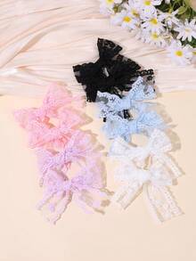 10/2入彩色薄紗蝴蝶結髮夾 蕾絲花朵刺繡髮飾 甜美可愛女孩學生適用 節日禮物 派對校園髮飾 - 彩色 - 查看 5