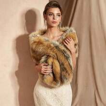 1pc Women's Long Champagne Fluffy Bridal Shawl, Winter Coat Fall Clothes For Women - White - View 12