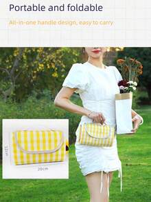 150*200/200*200CM Large Foldable Portable Odorless High-Density Soft Fabric Picnic Mat, Ins Style Coffee Plaid Rectangular, With Carrying Storage Bag, Waterproof Dustproof Grass Carpet, Suitable For Spring/Summer Park Camping Beach Yard Picnic Travel Party - Single Piece - View 8