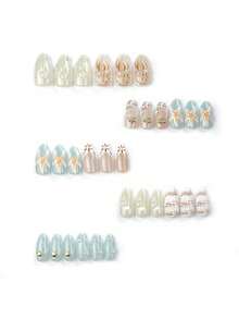 10pcs Hot-Selling Almond-Shaped Beach Wearable Nails, 3D Jellyfish & Starfish High-End Seashell Fake Nails, Suitable For Girls' Summer Vacation, Daily Wear, Outings, Holiday Parties, Birthday Gatherings And Other Occasions, Removable And Reusable - Multicolor - View 2